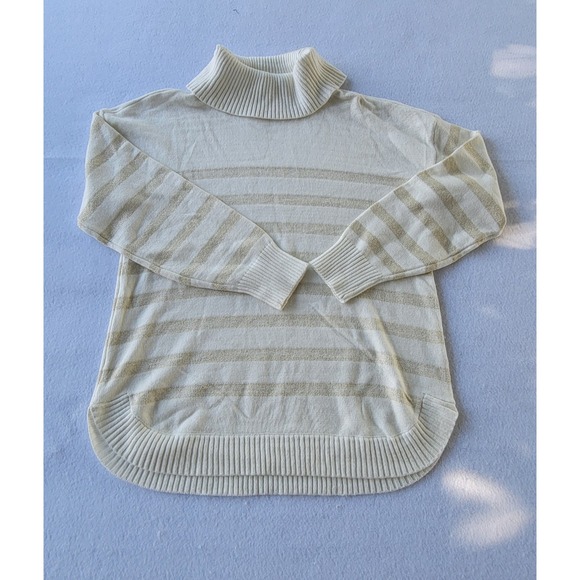Luxe Sweaters - LUXE BRAND - TURTLE NECK SWEATER - CREAM WHITE WITH SILVER SPARKLE... SIZE L